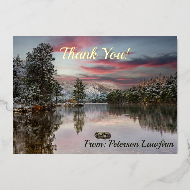 Christmas Snowy Landscape Thank You Foil Holiday Card (Front)