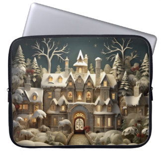 Christmas Snowy Manor Storybook Wonderland Laptop Sleeve
