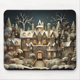 Christmas Snowy Manor Storybook Wonderland Mouse Pad