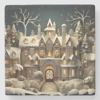 Christmas Snowy Manor Storybook Wonderland Stone Coaster