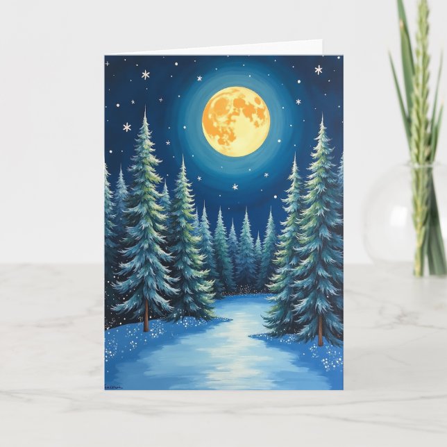 Christmas Snowy Moonlit Forest Card (Front)