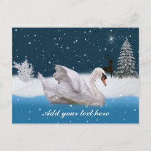 Christmas, Snowy Night with A Swan, Customizable Holiday Postcard
