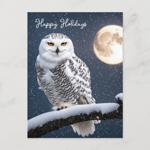 Christmas Snowy Owl In Snowflakes Holiday Postcard