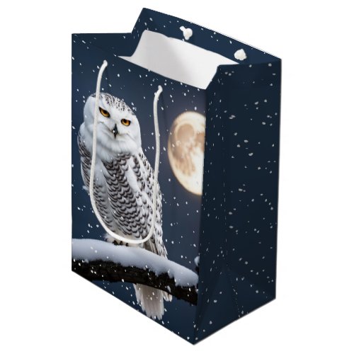 Christmas Snowy Owl In Snowflakes Medium Gift Bag