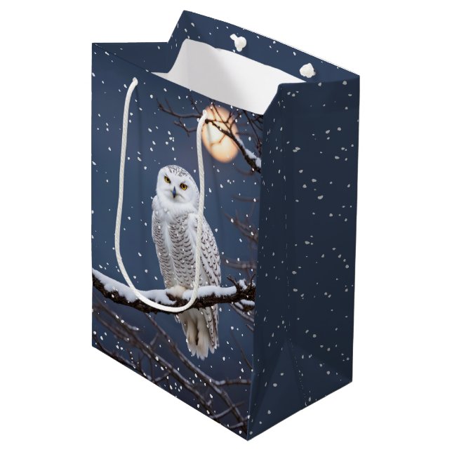 Christmas Snowy Owl In Snowflakes Medium Gift Bag (Front Angled)