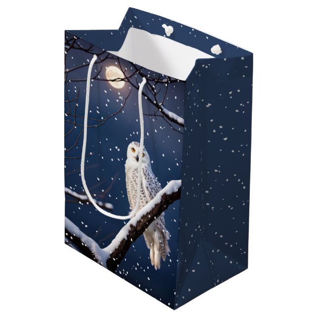 Christmas Snowy Owl In Snowflakes Medium Gift Bag (Front Angled)