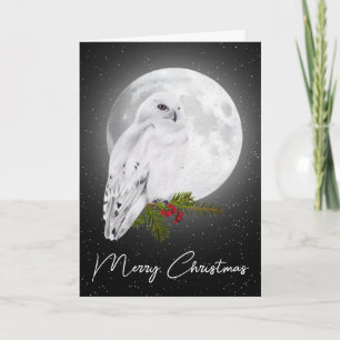 Christmas Snowy Owl In the Moonlight Card
