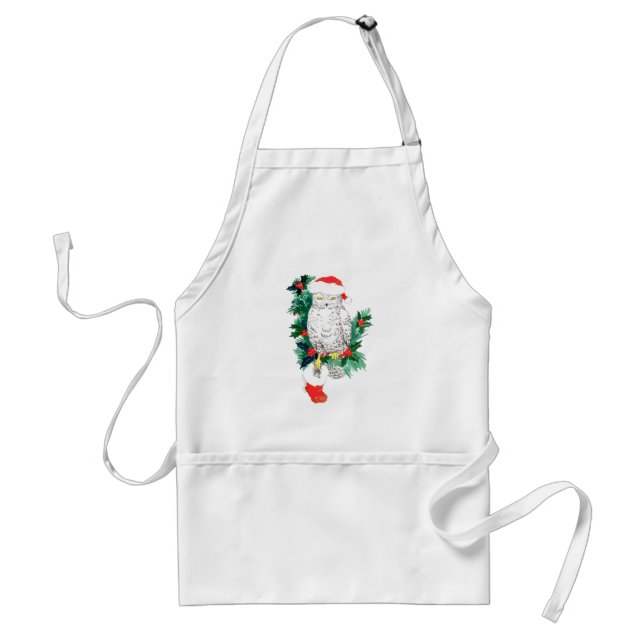 Christmas Snowy Owl Stocking Gifts Holly Designed Adult Apron (Front)