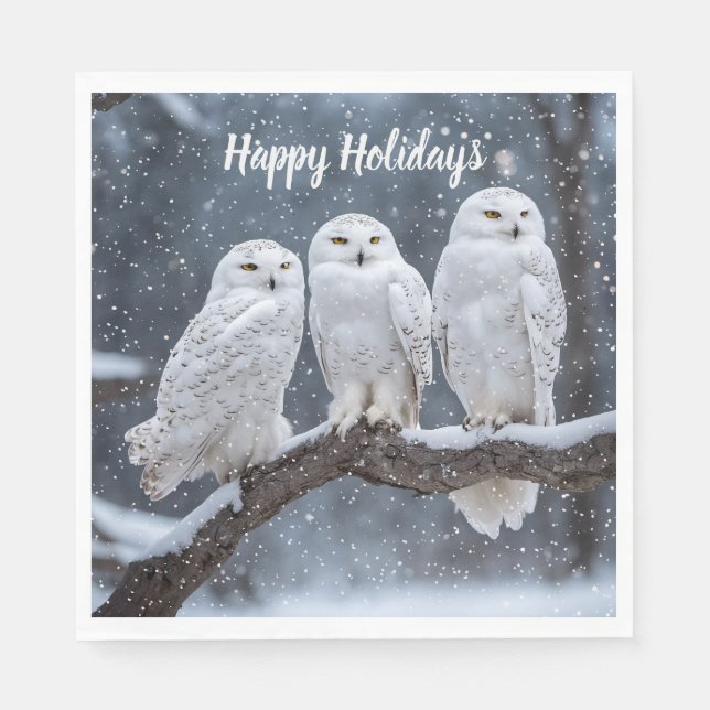 Christmas Snowy Owls Napkins (Front)