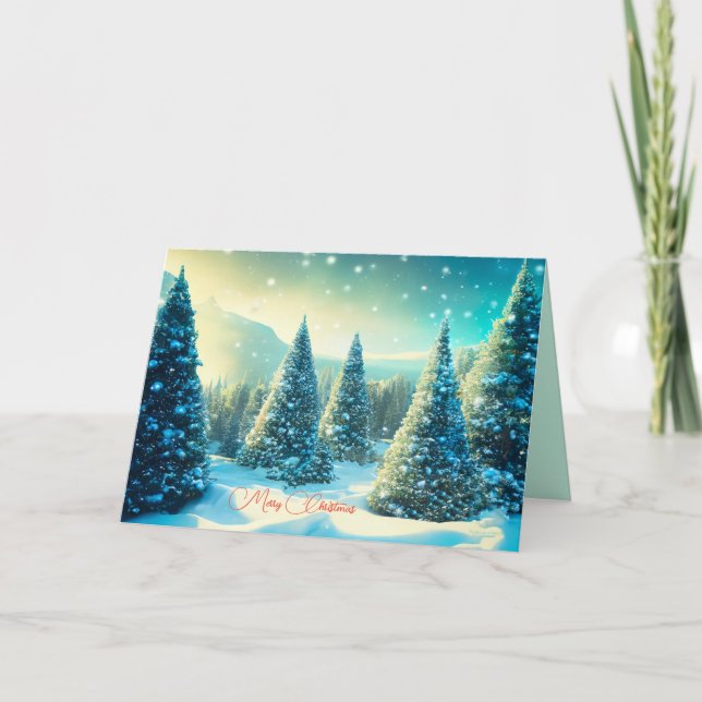Christmas Snowy Pine Tree Forest Winter Wonderland Holiday Card (Front)
