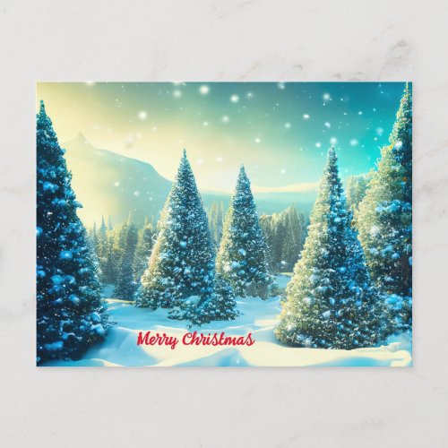Christmas Snowy Pine Tree Forest Winter Wonderland Holiday Postcard