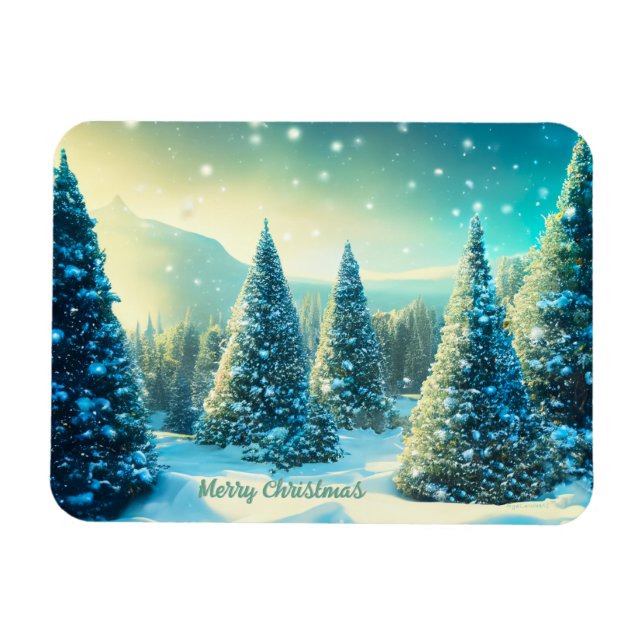 Christmas Snowy Pine Tree Forest Winter Wonderland Magnet (Horizontal)