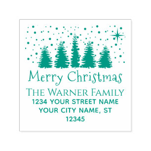 Christmas Snowy Trees Family Name Return Address Self-inking Stamp