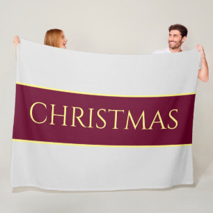 CHRISTMAS Snowy White Festive Burgundy Stripes Fleece Blanket