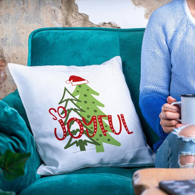 Christmas So Joyful Modern Cute Whimsical Trees Throw Pillow (Creator Uploaded)