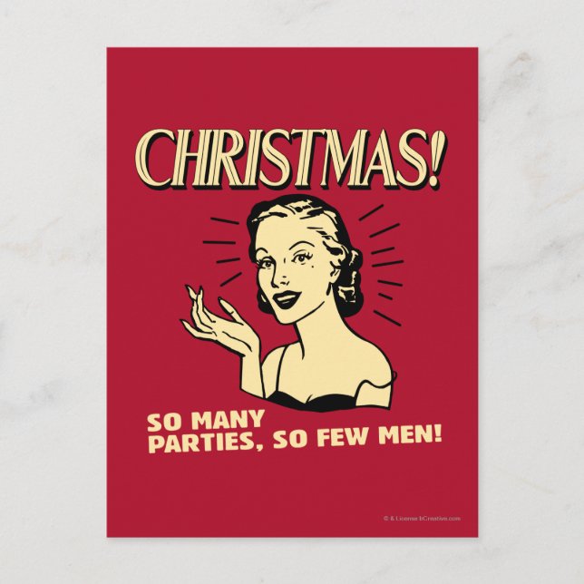 Christmas: So Many Parties, So Few Men Holiday Postcard (Front)