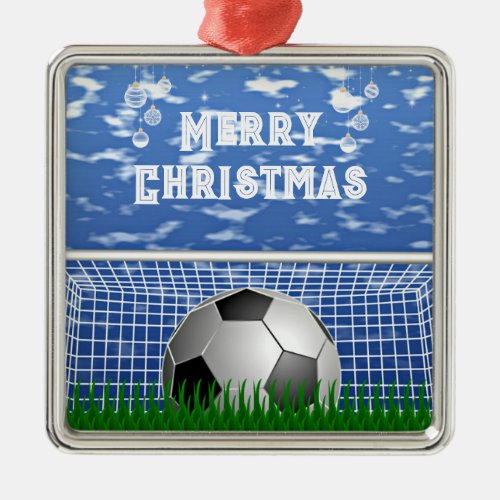 Christmas _ Soccer ball and net Metal Ornament