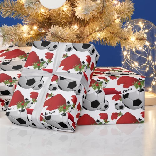 Christmas Soccer Ball  Personalize Wrapping Paper