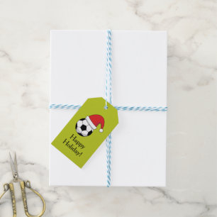 Christmas Soccer Ball Santa Claus Hat Personalize Gift Tags