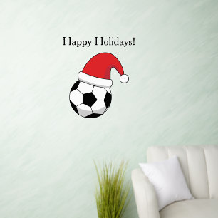Christmas Soccer Ball Santa Claus Hat Personalize Wall Decal
