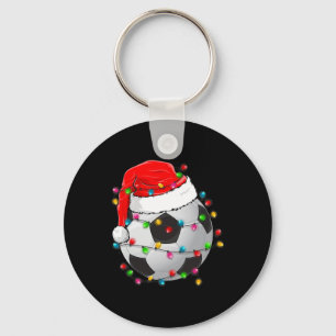 Christmas Soccer Ball Santa Hat Funny Sport Xmas B Keychain