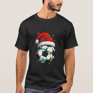 Christmas Soccer Ball Santa Hat Lights Colorful Fu T-Shirt