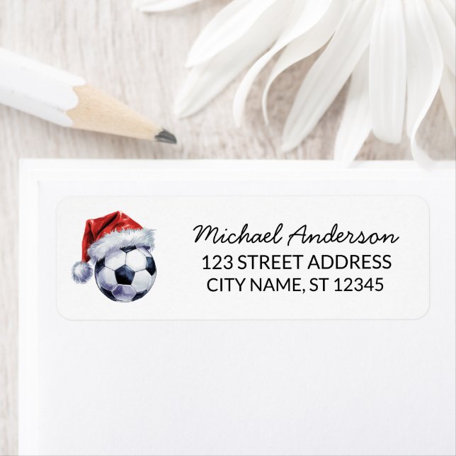 Christmas Soccer Ball Santa Return Address Label (Insitu)