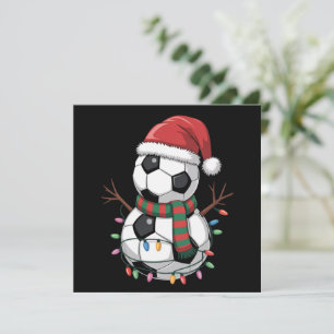 Christmas Soccer Ball Snowman Lights Santa Hat Holiday Card