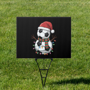 Christmas Soccer Ball Snowman Lights Santa Hat Sign