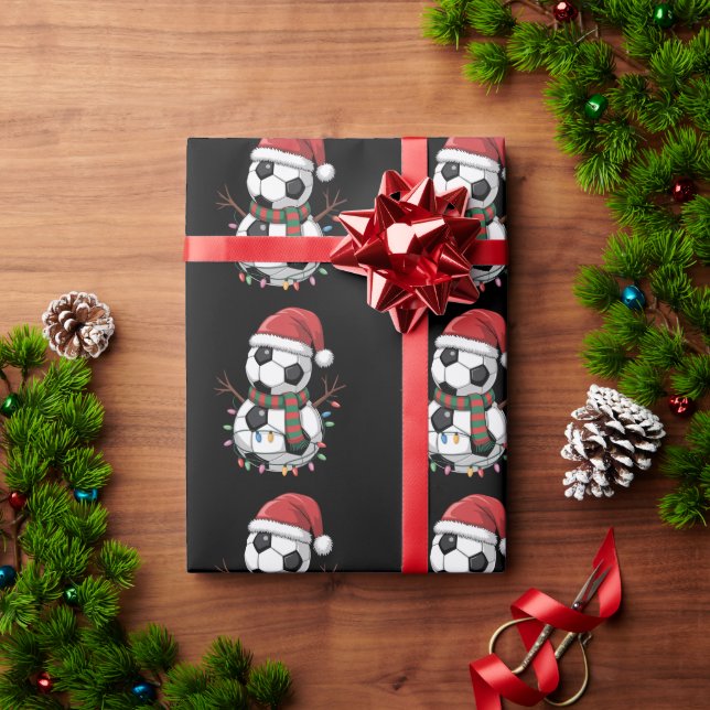 Christmas Soccer Ball Snowman Lights Santa Hat Wrapping Paper (Holiday Gift)