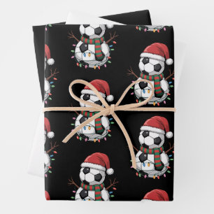 Christmas Soccer Ball Snowman Lights Santa Hat Wrapping Paper Sheets