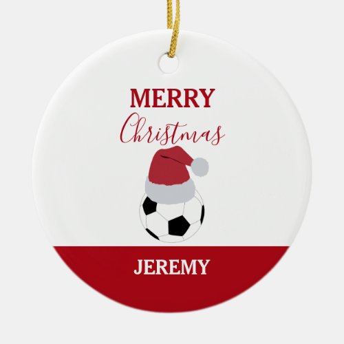 Christmas Soccer Ball Sports Football Custom Name Ceramic Ornament