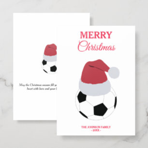 Christmas Soccer Ball Sports Football Custom Name Letterpress Photo Cards