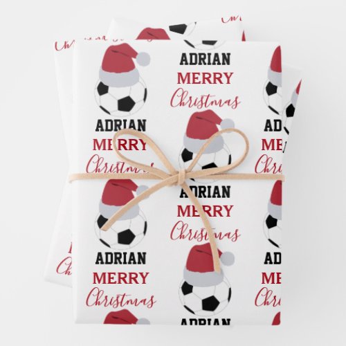 Christmas Soccer Ball Sports Football Custom Name Wrapping Paper Sheets