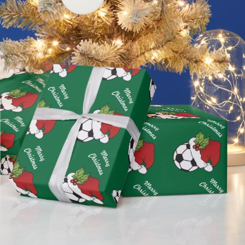 Christmas Soccer Ball with Dark Green Wrapping Paper