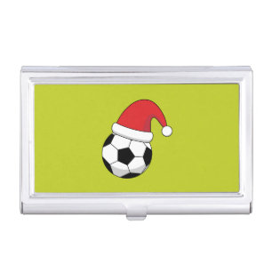 Christmas Soccer Ball With Santa Claus Hat Business Card Case
