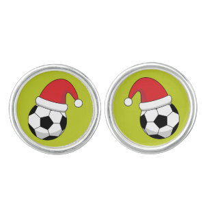 Christmas Soccer Ball With Santa Claus Hat Cufflinks