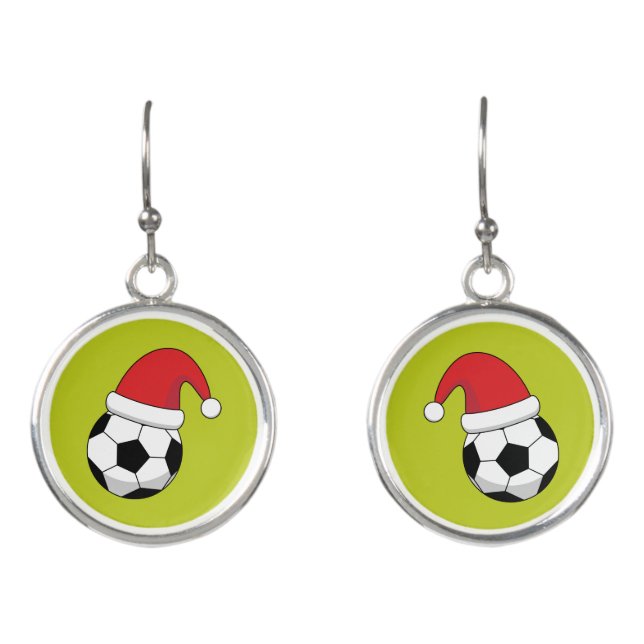 Christmas Soccer Ball With Santa Claus Hat Earrings (Front)