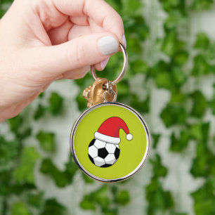 Christmas Soccer Ball With Santa Claus Hat Keychain