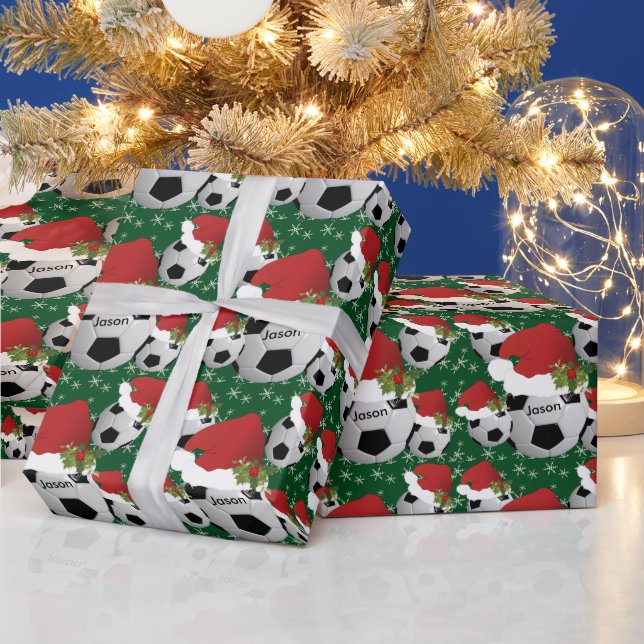 Christmas Soccer Balls | Personalize Wrapping Paper (Holidays)
