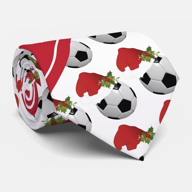 Christmas Soccer Design Neck Tie (Rolled)