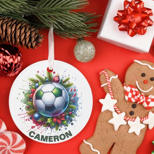 Christmas Soccer Enthusiast Custom Name Ornament