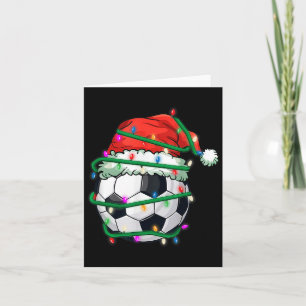 Christmas Soccer In Santa Hat In Holiday Xmas Ligh Card