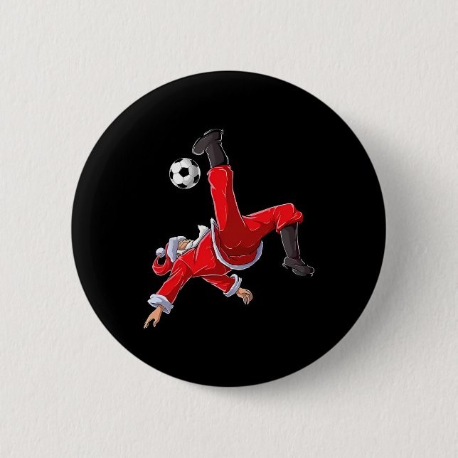 Christmas Soccer Santa Funny Bicycle Kick  Button (Front)