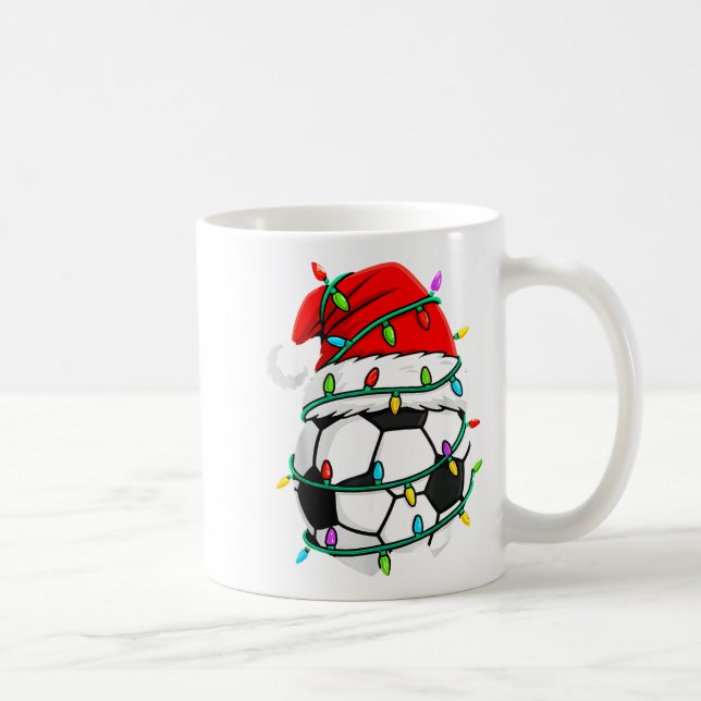 Christmas Soccer Santa Hat Lights Santa Srts Xmas  Coffee Mug (Right)