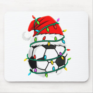 Christmas Soccer Santa Hat Lights Santa Srts Xmas Mouse Pad