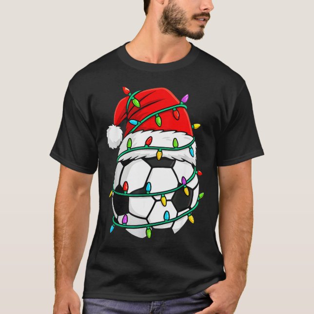 Christmas Soccer Santa Hat Lights Santa Srts Xmas  T-Shirt (Front)