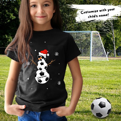 Christmas Soccer Snowman Santa Hat Childs Name T_Shirt