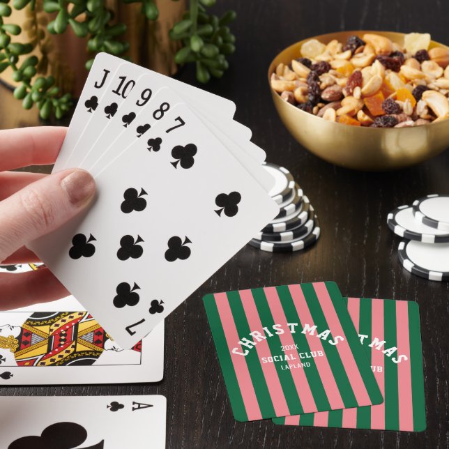 Christmas Social Club Green Pink Candy Stripes Poker Cards (In Situ)