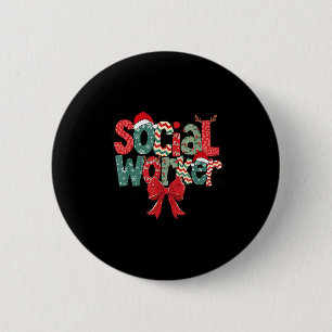Christmas Social Worker Retro Xmas Tis The Season Button